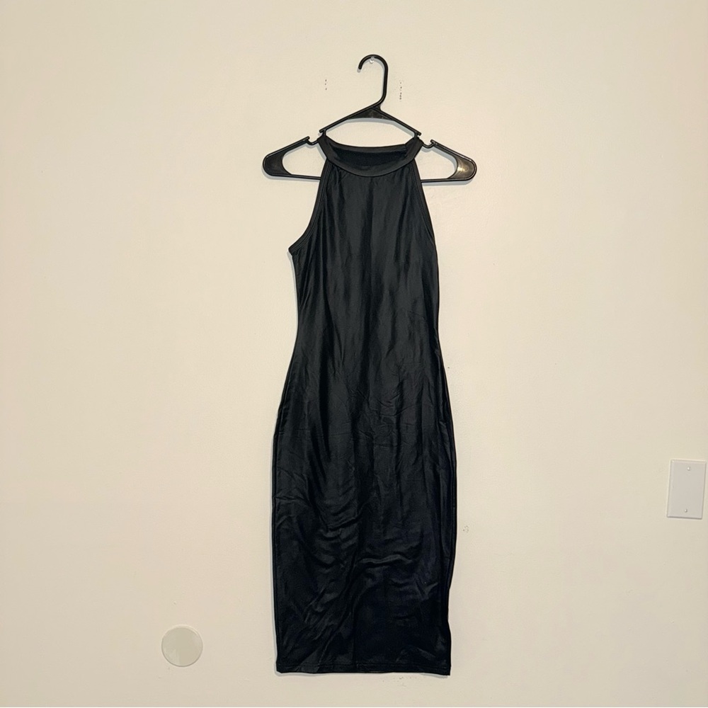 Faux Leather Black Sleeveless Dress